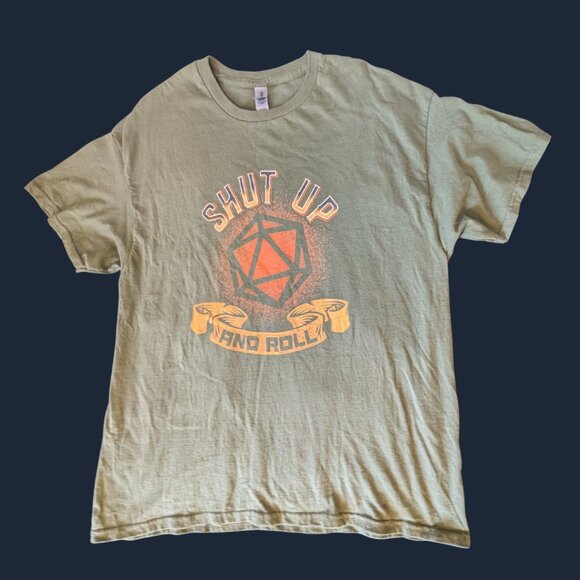 “Shut Up and Roll” D20 Tee – XL – Gildan Heavy Cotton – Dungeon Master Energy - Picture 1 of 4